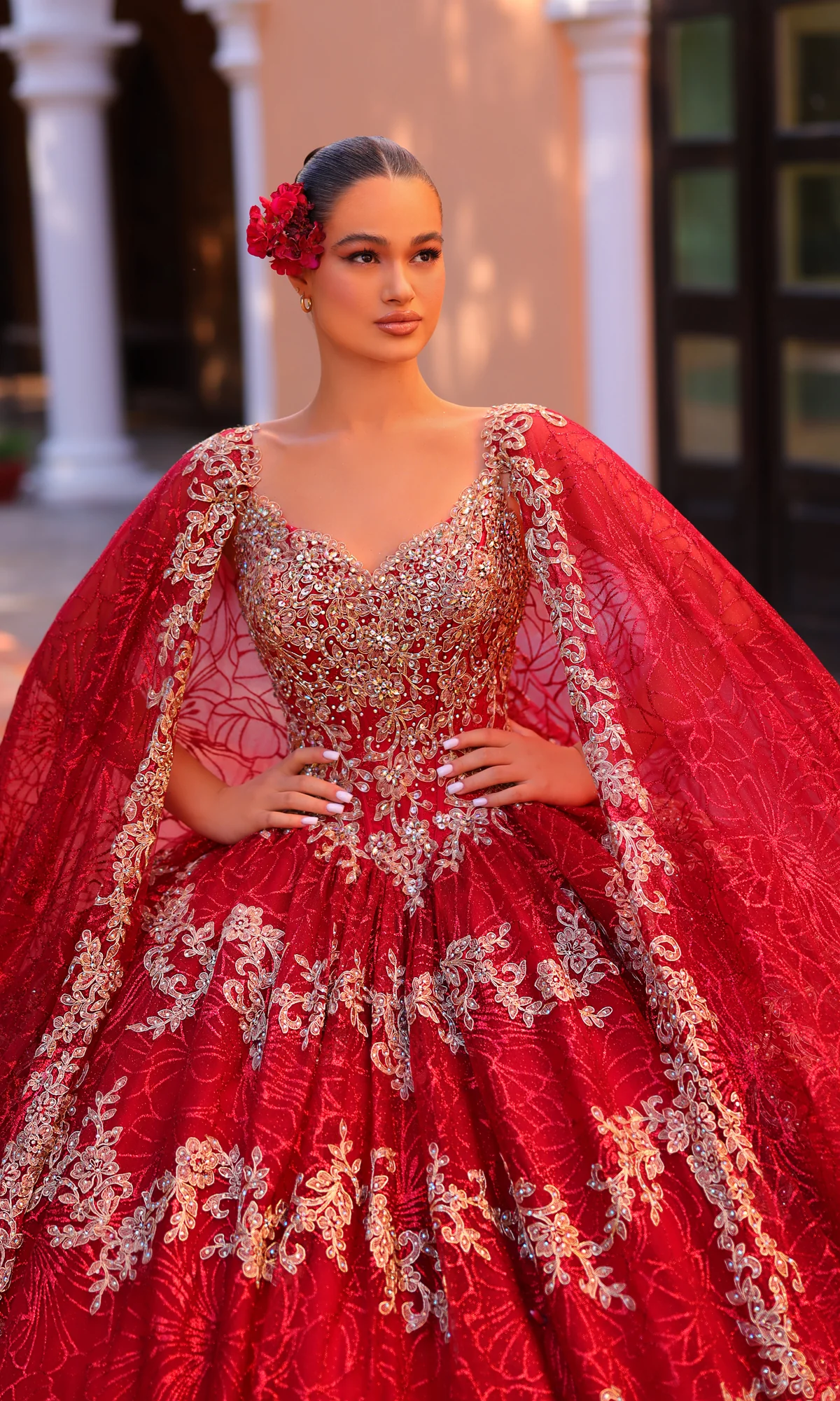 Amarra 54296 Red and Gold Quincea¤era Dress - Image 3