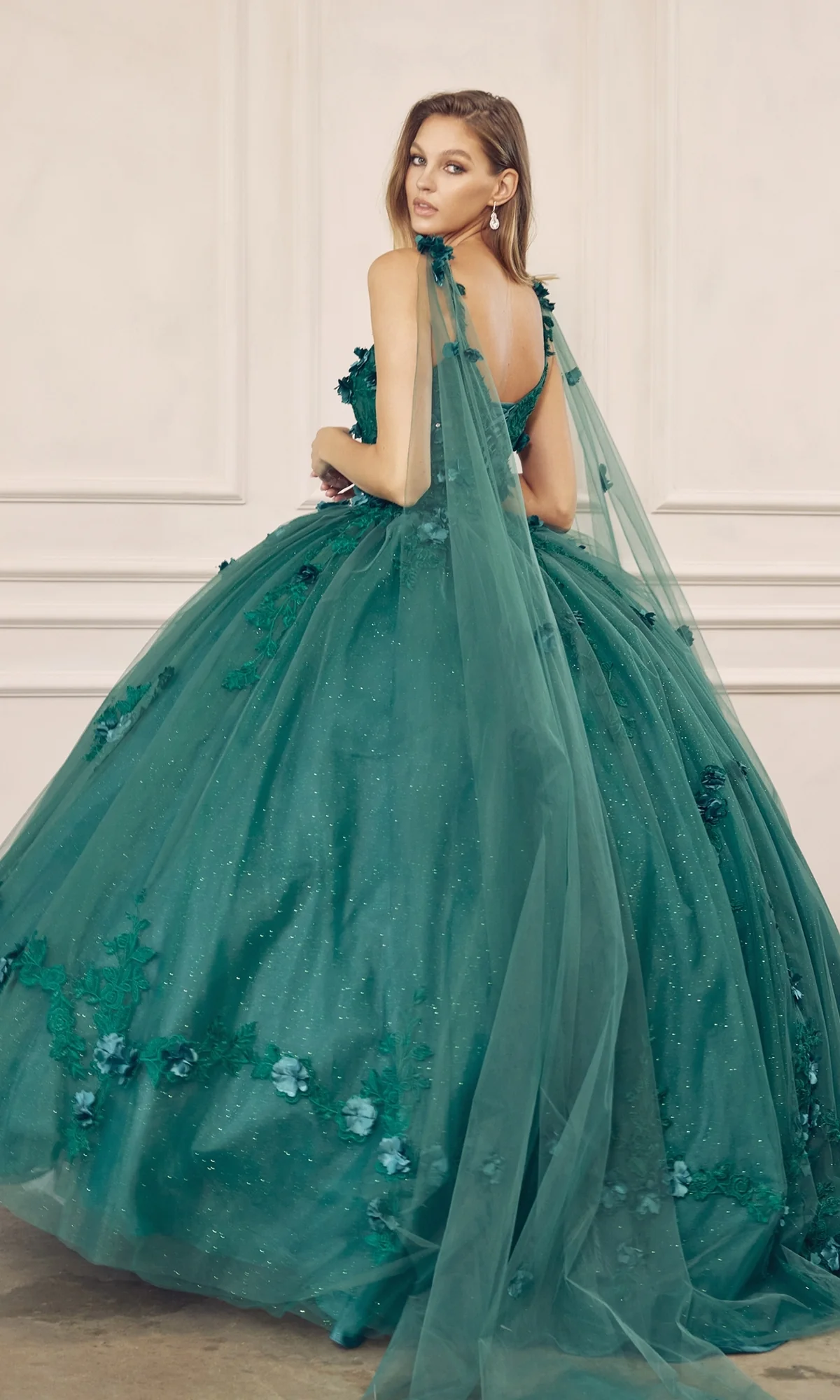 Juliet 1436 Glitter Quinceañera Dress with Cape - Image 11