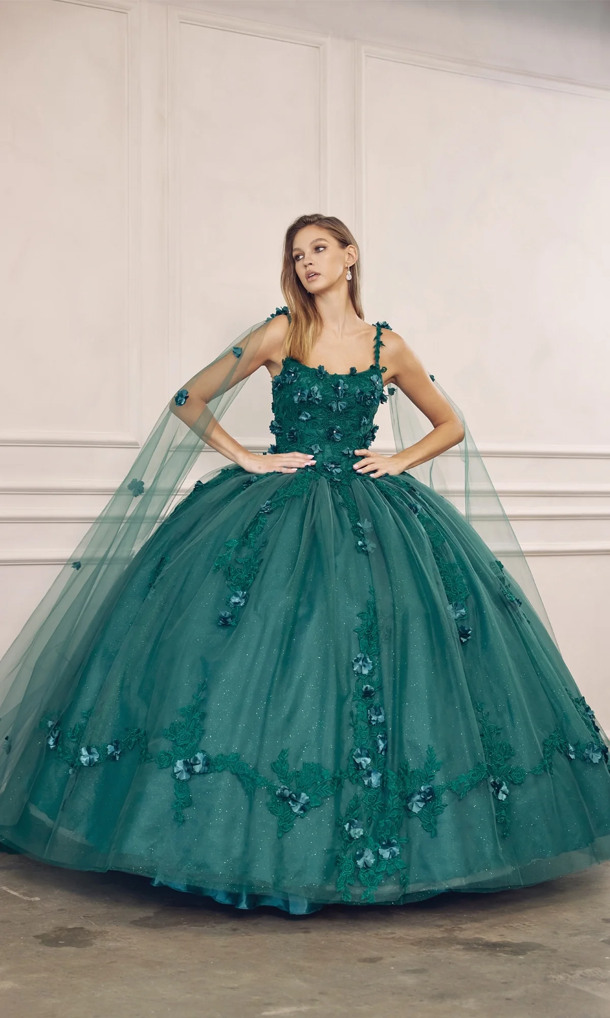 Juliet 1436 Glitter Quinceañera Dress with Cape - Image 12