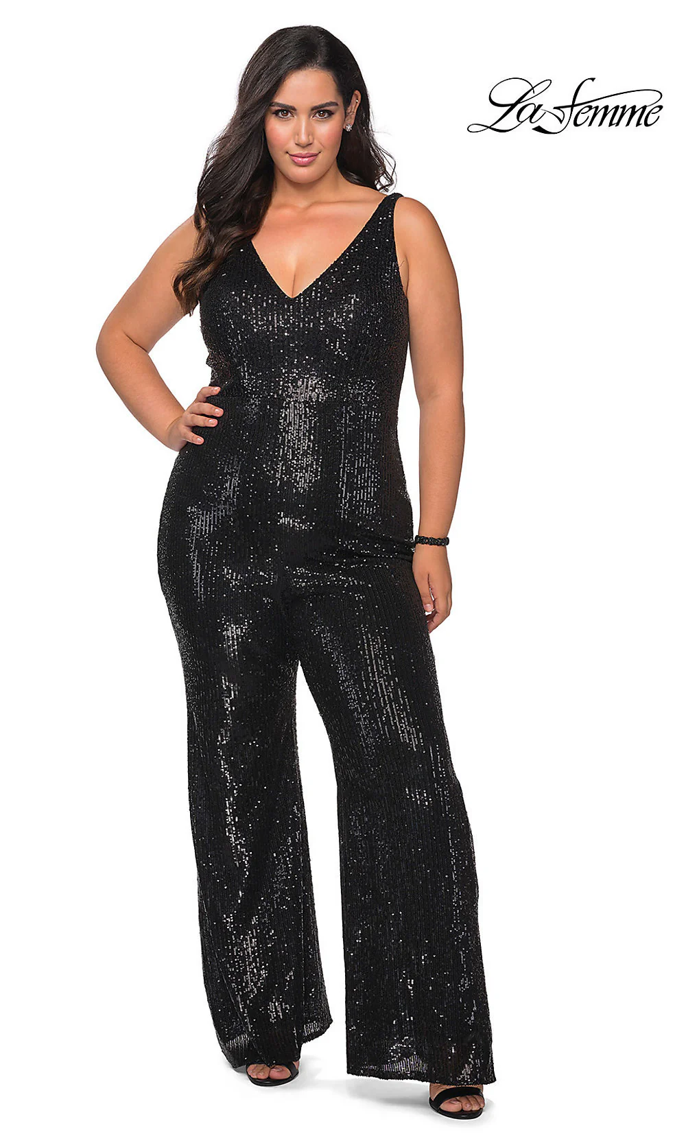 La Femme Plus-Size Sequin Formal Jumpsuit for Prom - Image 3