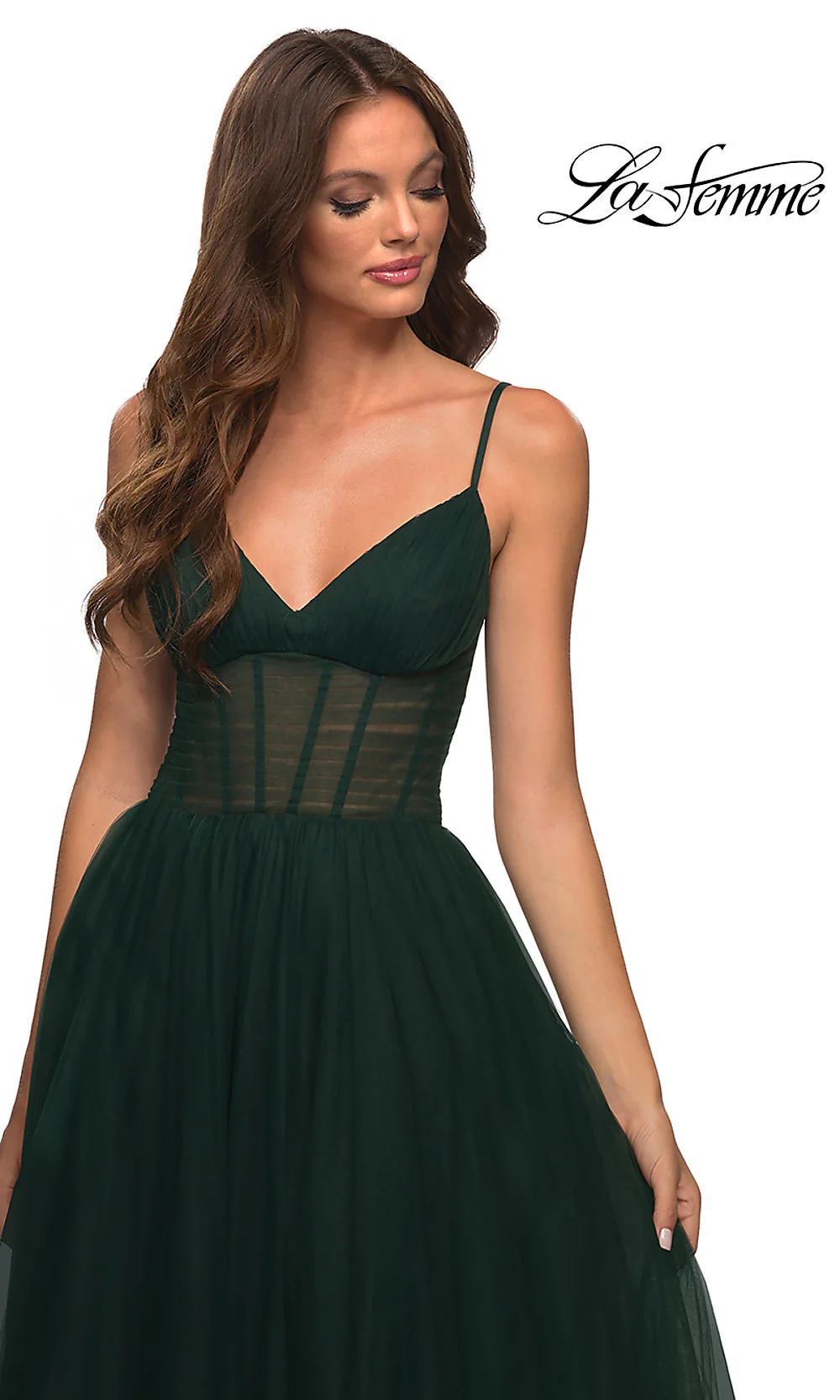 Long La Femme Prom Dress with Sheer Corset Waist - Image 7