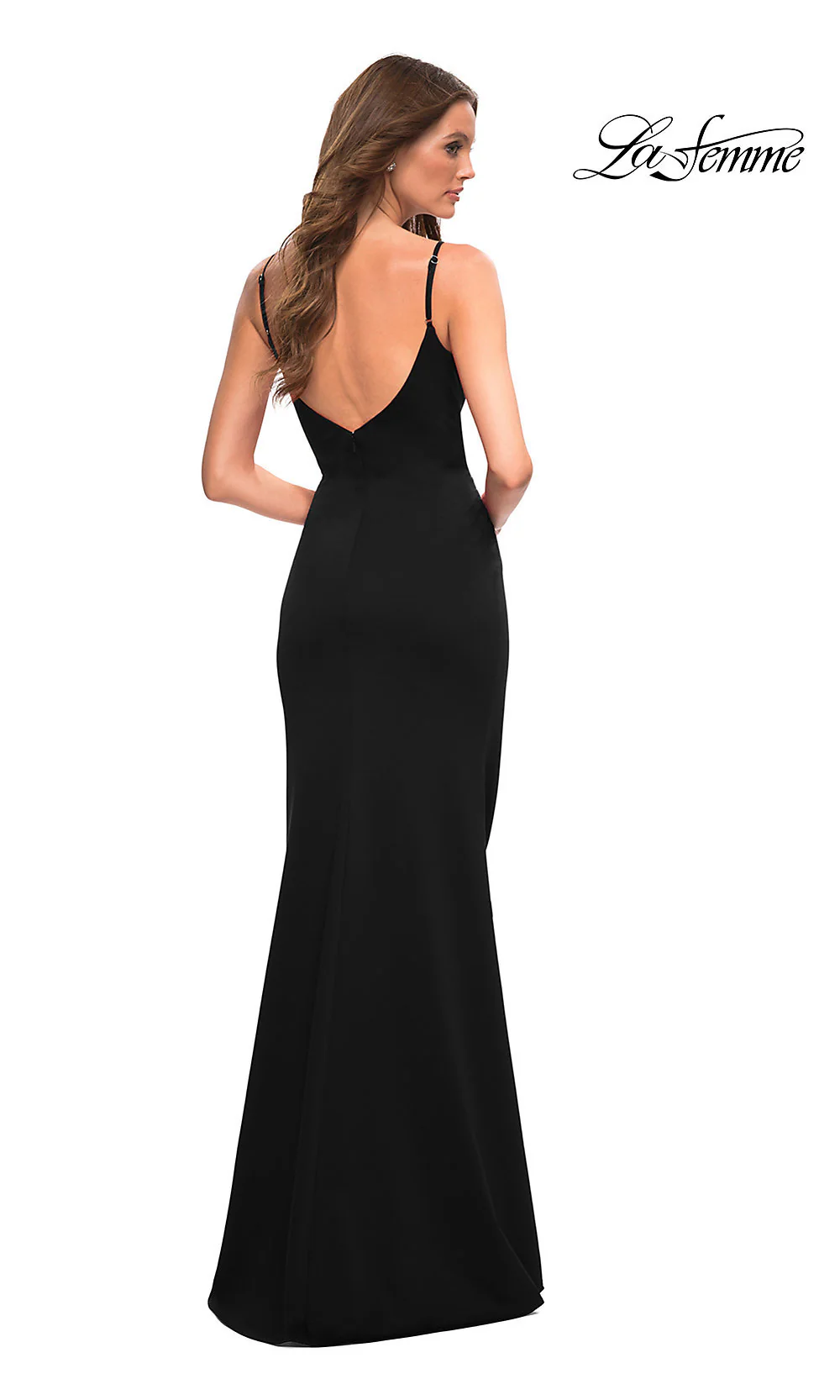 Simple Long V-Neck Prom Dress by La Femme - Image 6