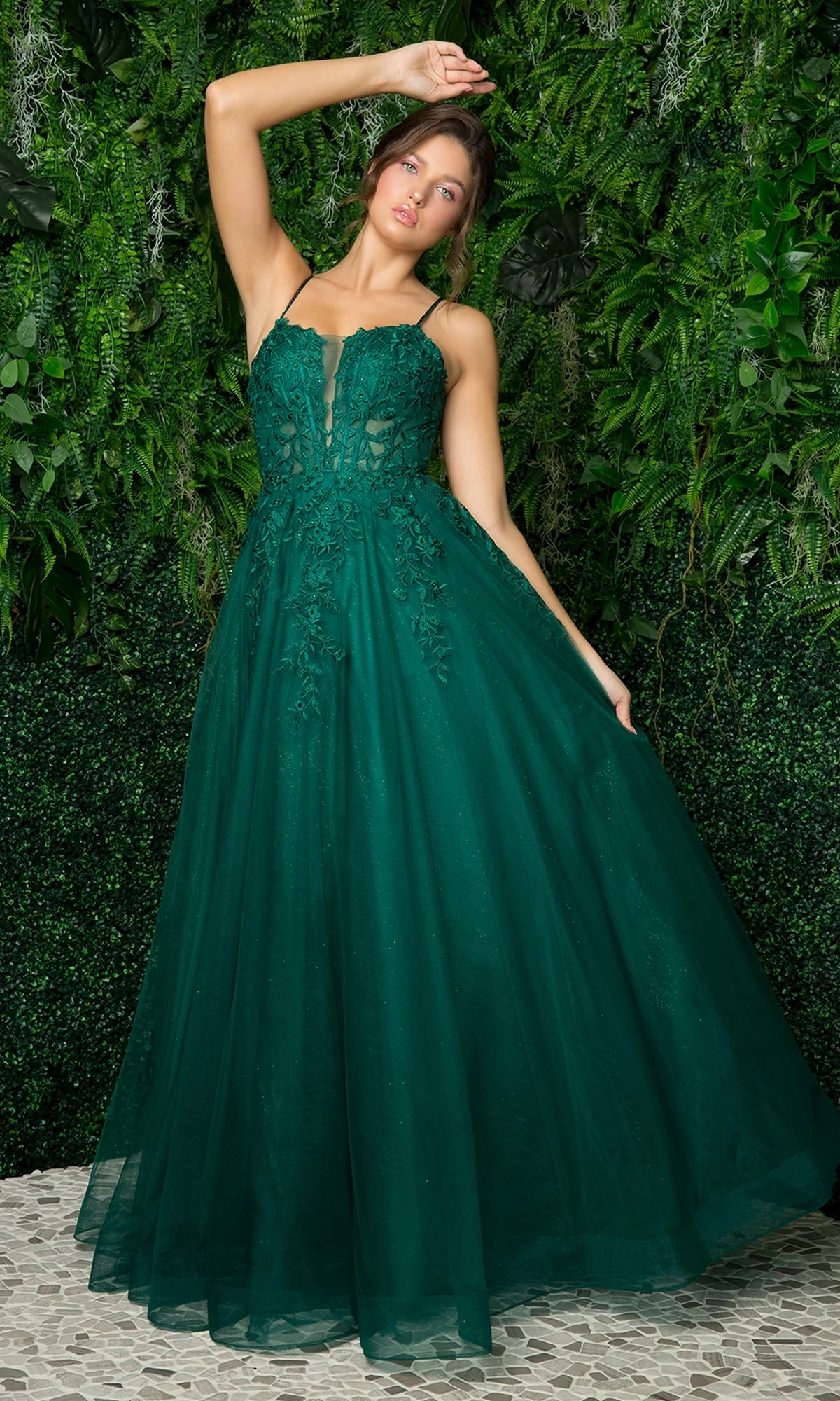 Long Embroidered Sheer-Corset Prom Ball Gown - Image 3