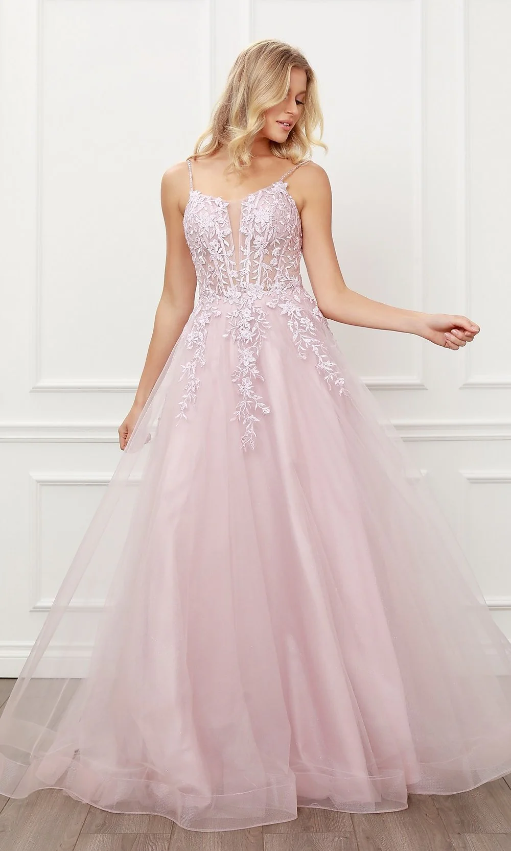 Long Embroidered Sheer-Corset Prom Ball Gown - Image 4