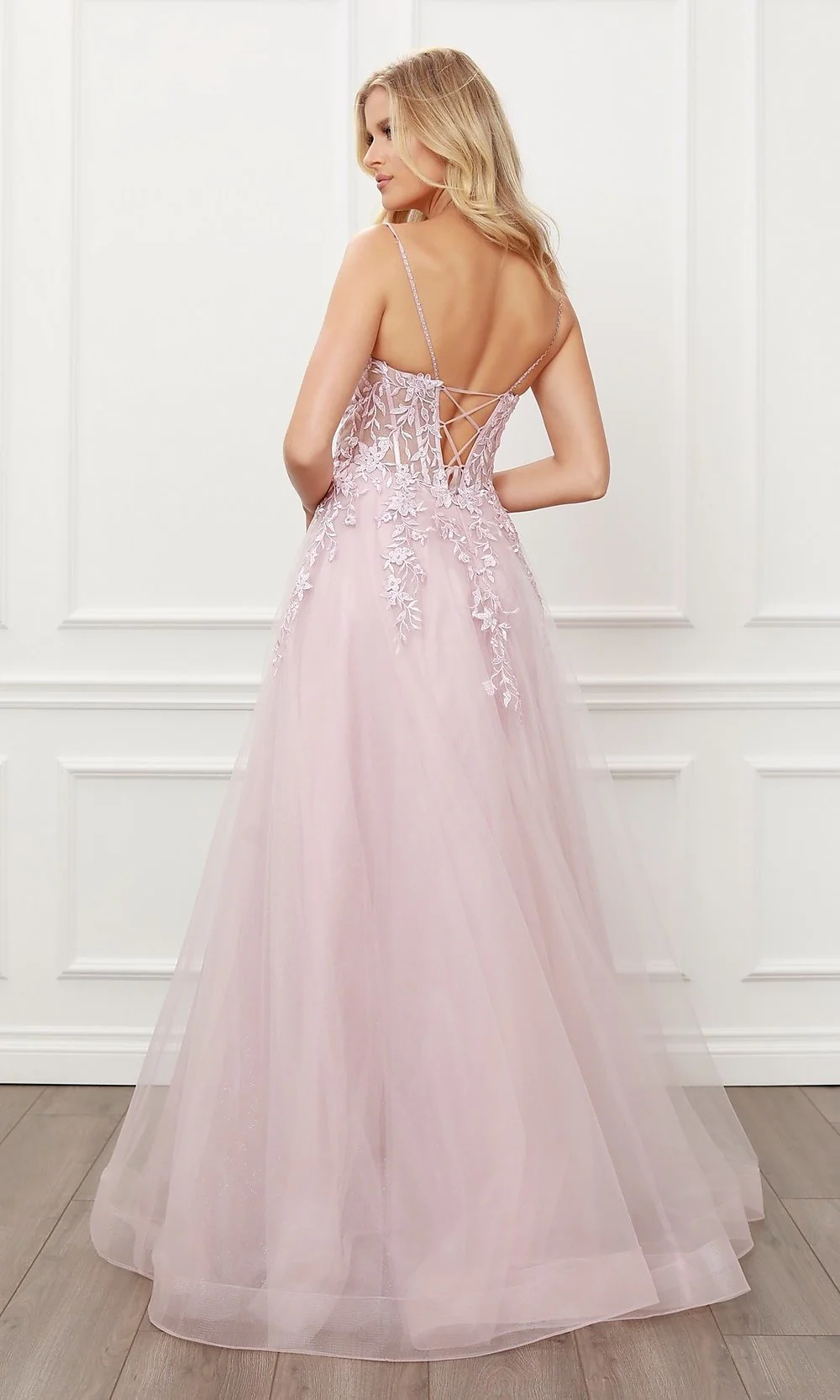Long Embroidered Sheer-Corset Prom Ball Gown - Image 5