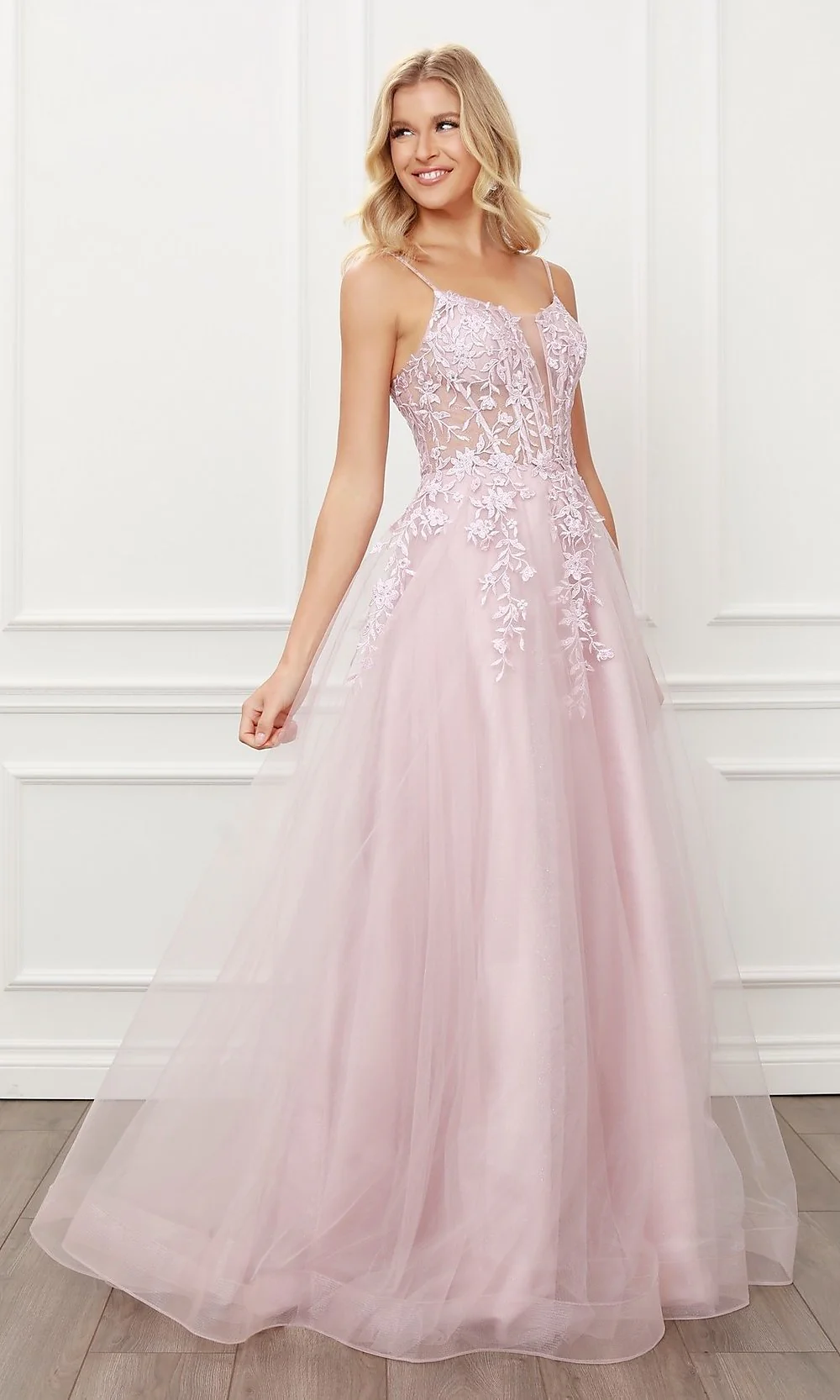 Long Embroidered Sheer-Corset Prom Ball Gown - Image 8