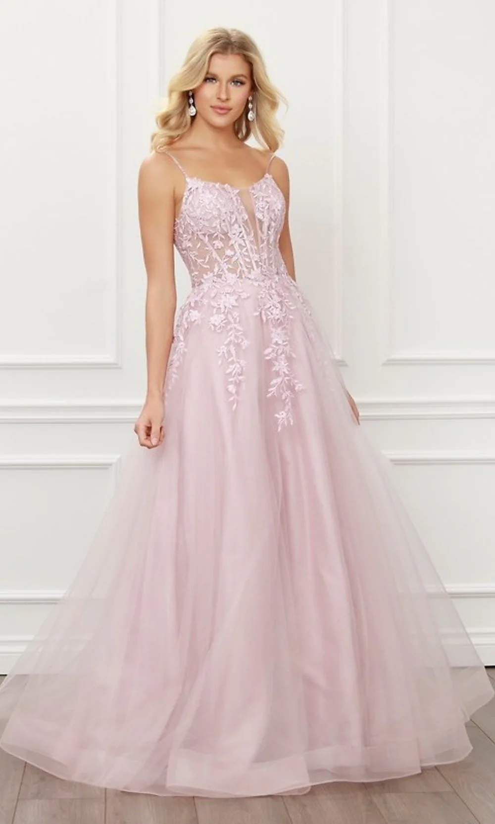 Long Embroidered Sheer-Corset Prom Ball Gown - Image 9